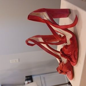 ALEXANDRE BIRMAN Lupita heels pink coral ruffle knot suede sandals 38 new